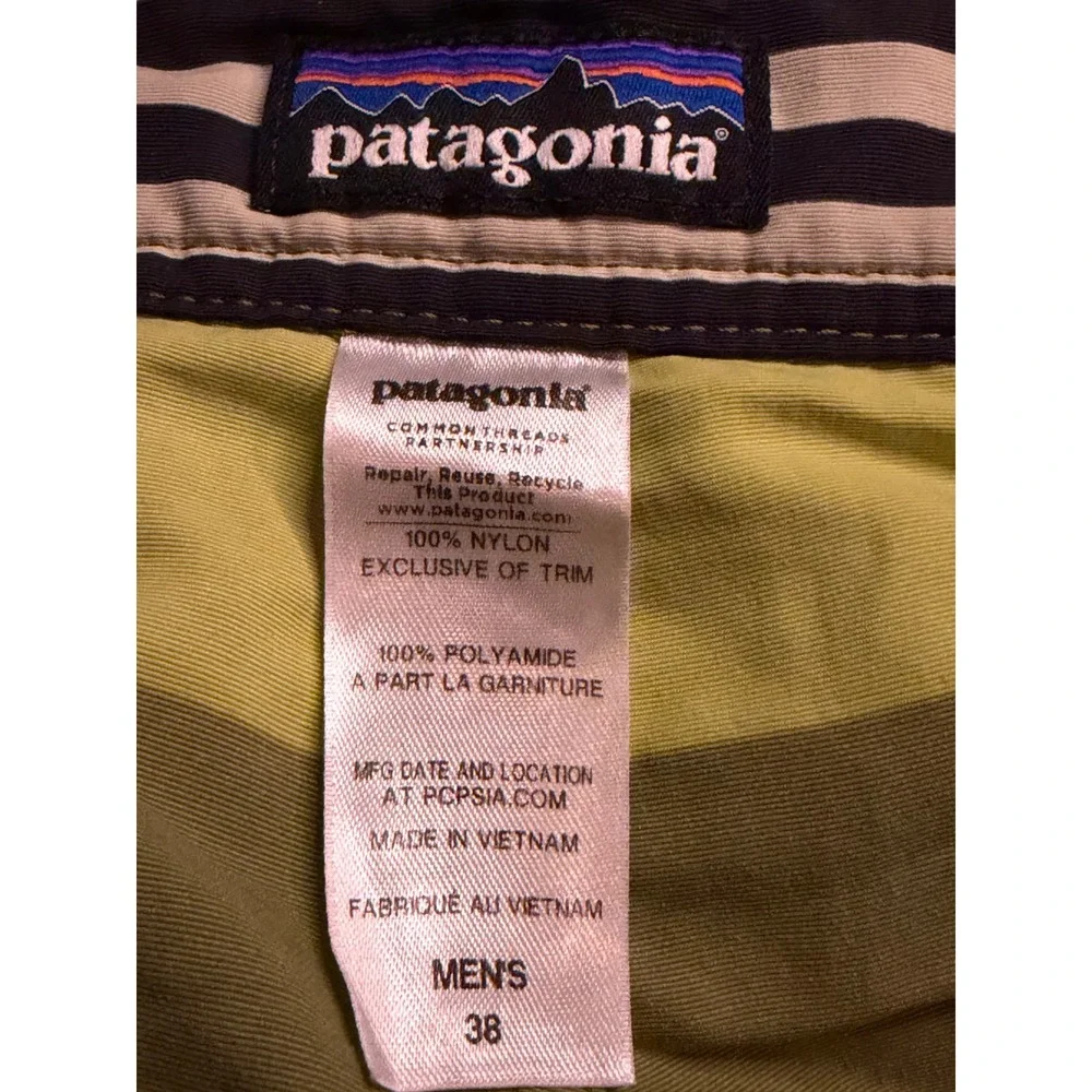 Patagonia Mens Striped Board Shorts Green Navy Blue Swim Trunks Size‎ 38